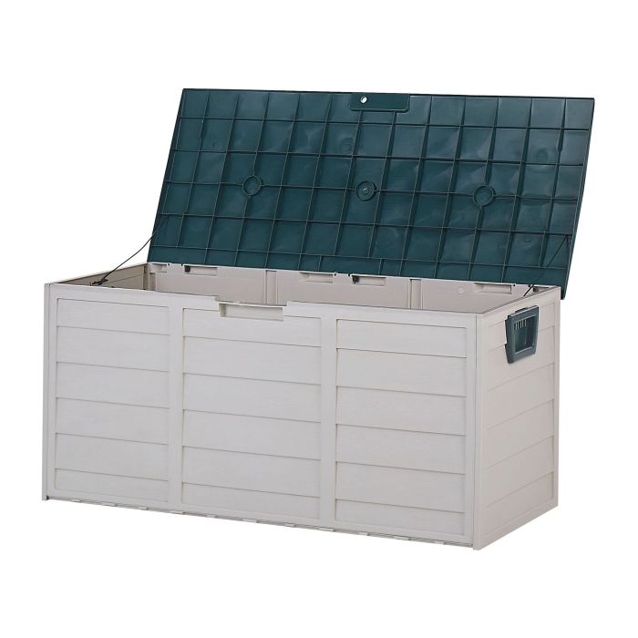 Garden Storage Box Beige with Green Plastic 112 x 50 cm with Handles Castors Outdoor Tool Box