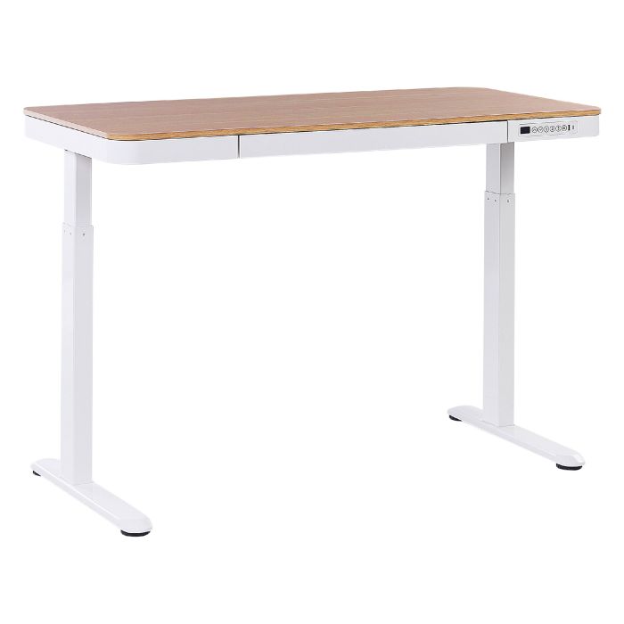Electric Adjustable Standing Desk 120x60cm with USB port Light Wood and White