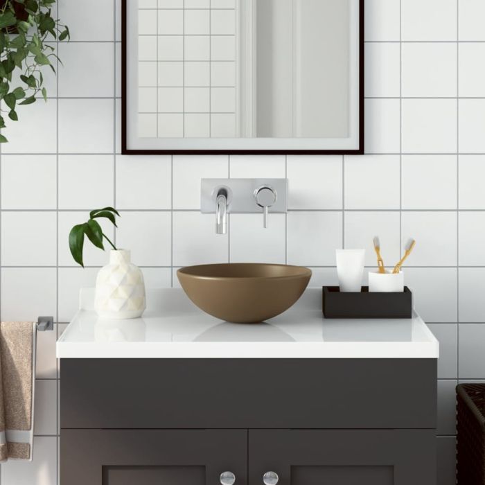 Bathroom Sink Ceramic Matt Cream Round