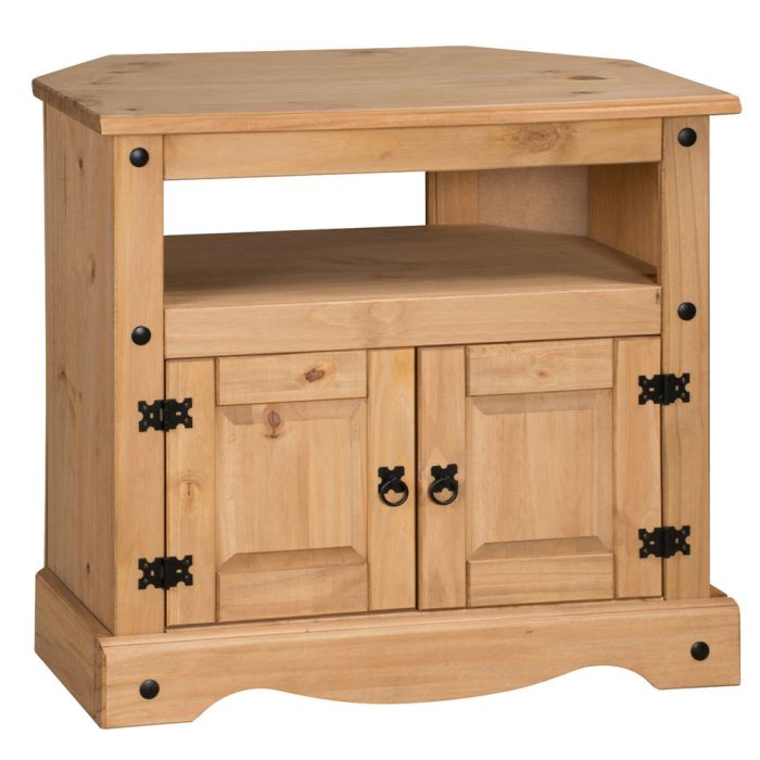Corona Solid Pine Corner TV Stand with 2 Door Cabinet  