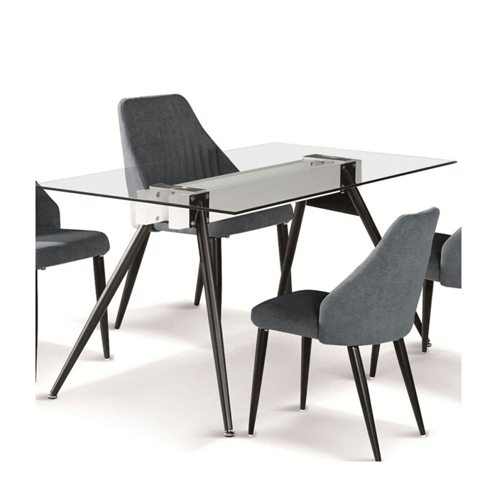 Preston Pierce Glass Top Dining Table with Black Metal Legs