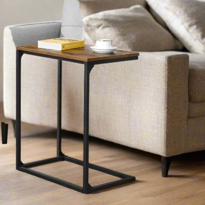 BRISTONE Side Table Small Laptop Table for Sofa or Bed - Rustic Brown and Black