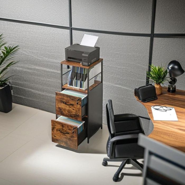 HESTORA Filing Cabinet 2-Drawer Unit with Open Shelf - Rustic Brown