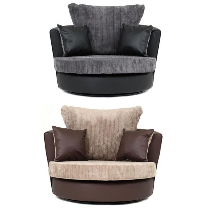 Dylan Chenille Fabric Swivel Chair - Black Grey or Brown Beige