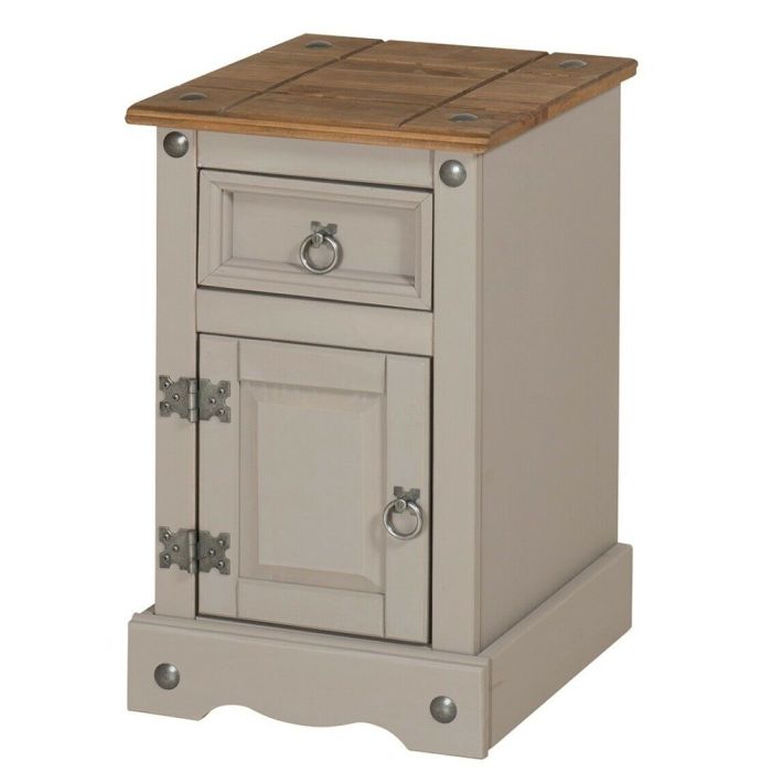 Corona Bedside Pot Cupboard 1 Door and Drawer - Grey Wax 