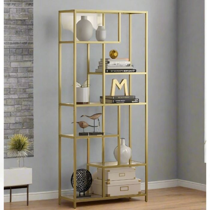 ELDORIA Bookshelf 6-Tier Glass Display Bookcase and Plant Stand with Tempered Shelves - Transparent