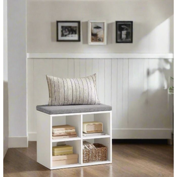 FENVIRA Shoe Bench with Adjustable Shelves and Padded Cushion - Rustic Brown