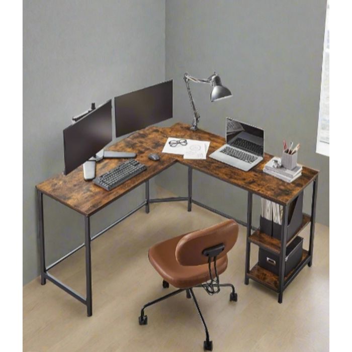 ELVARIS Computer Desk L-Shaped Desk with Storage Shelves - Brown and Black