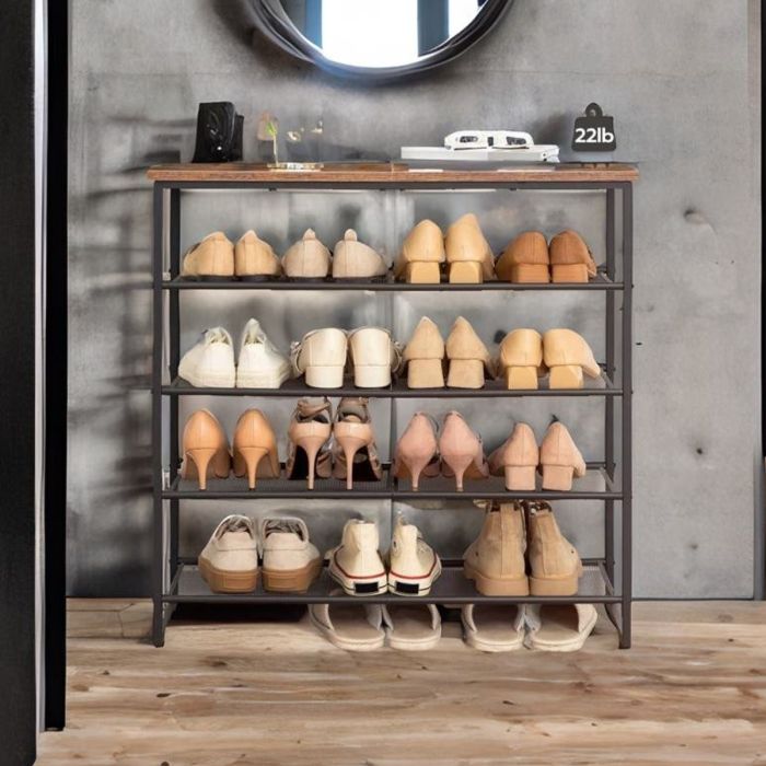 ROVESTA Multi-Layer Shoe Rack with Mesh Shelves - Rustic Brown and Black