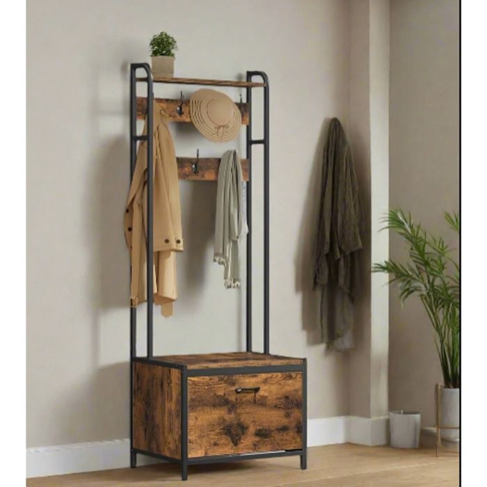 GALVION Coat Rack Hall Stand with Shoe Storage Shelf - Rustic Brown