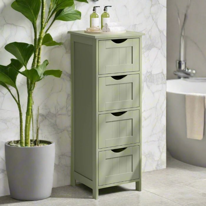 ALVERIX Bathroom Cabinet Freestanding Floor Storage Unit with 4 Drawers - Green