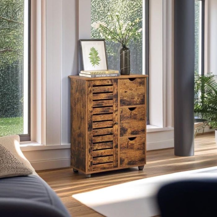 ELVARIS Bathroom Cabinet Floor Storage Unit with 3 Drawers and Shelves - Rustic Brown