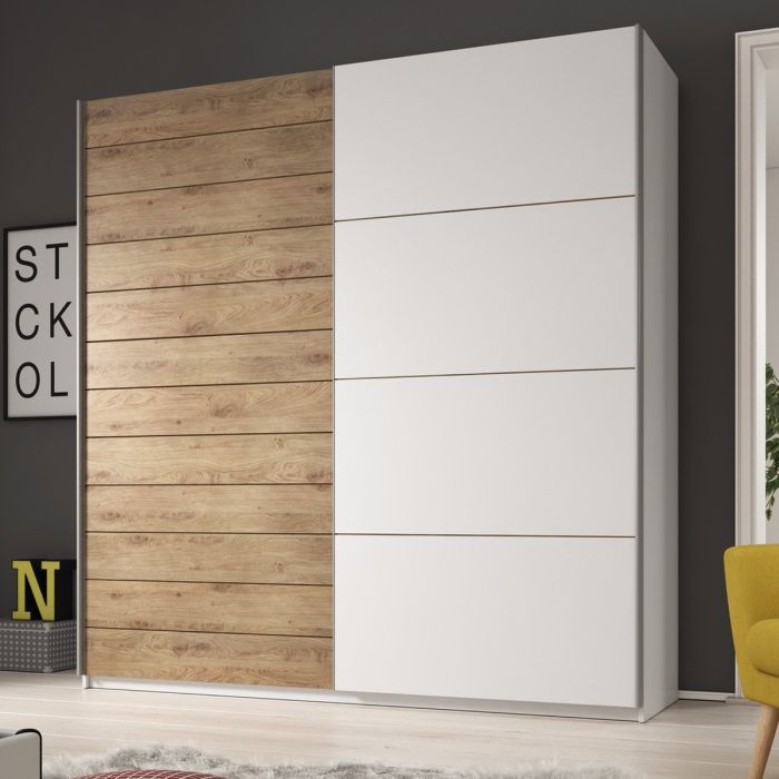 Galaxy Oak and White 2 Door Sliding Wardrobe - 3 Sizes
