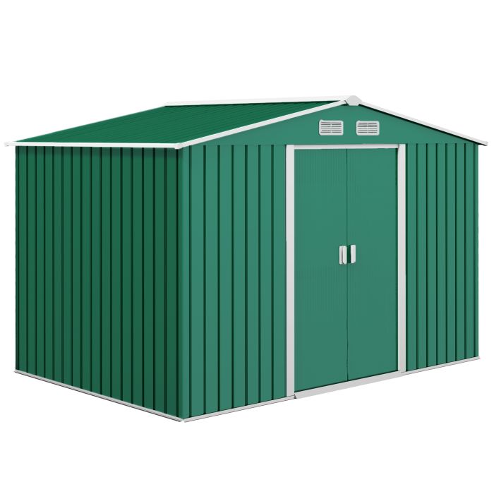 Lockable Garden Shed Large Patio Tool Metal Storage Building Foundation Sheds Box Outdoor Furniture (9 x 6 FT, Green)