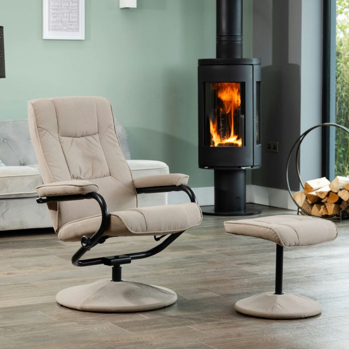 IMPERA Leather Recliner Swivel Chair - Cappuccino