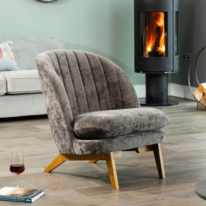 ZENARO Boucle Fabric Tub Chair - Dark Grey