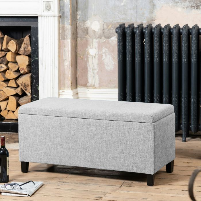 GRANEX Textured Fabric Storage Ottoman - Light Grey