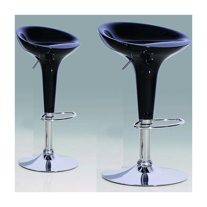 Bolton Chrome Bar Stool Pair with Adjustable Features - Black