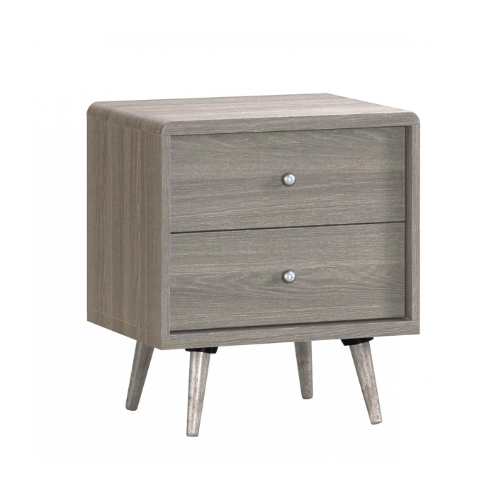 Bedside Table - ASHBURTON 2 Drawer Nightstand Grey Oak Effect 50cm