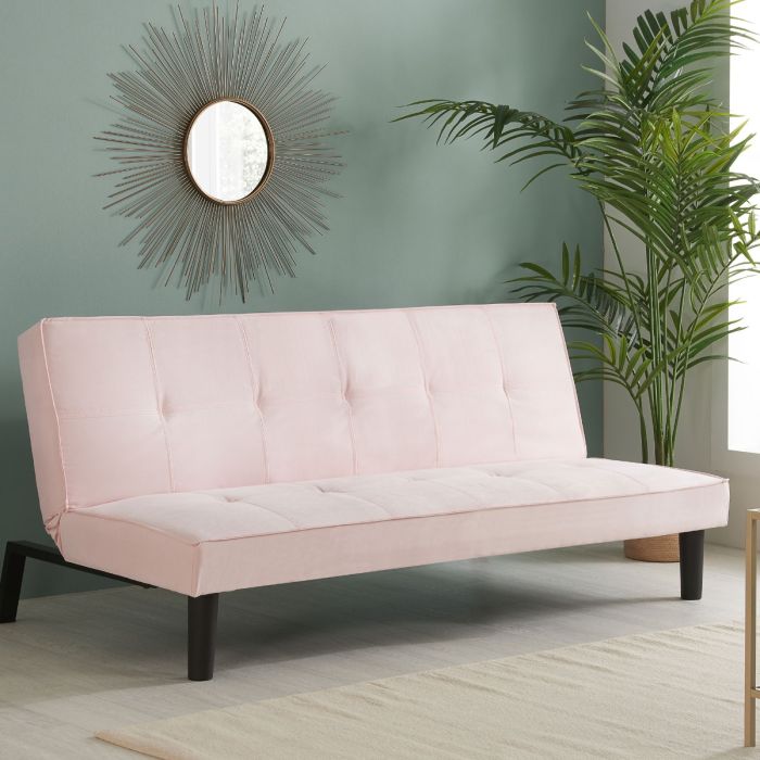 Stylish Upholstered Velvet Fabric Sofabed - Pink