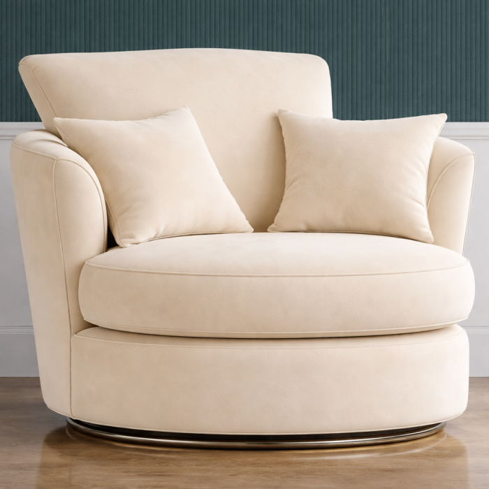 DELANO Plush Velvet Swivel Chair - Cream