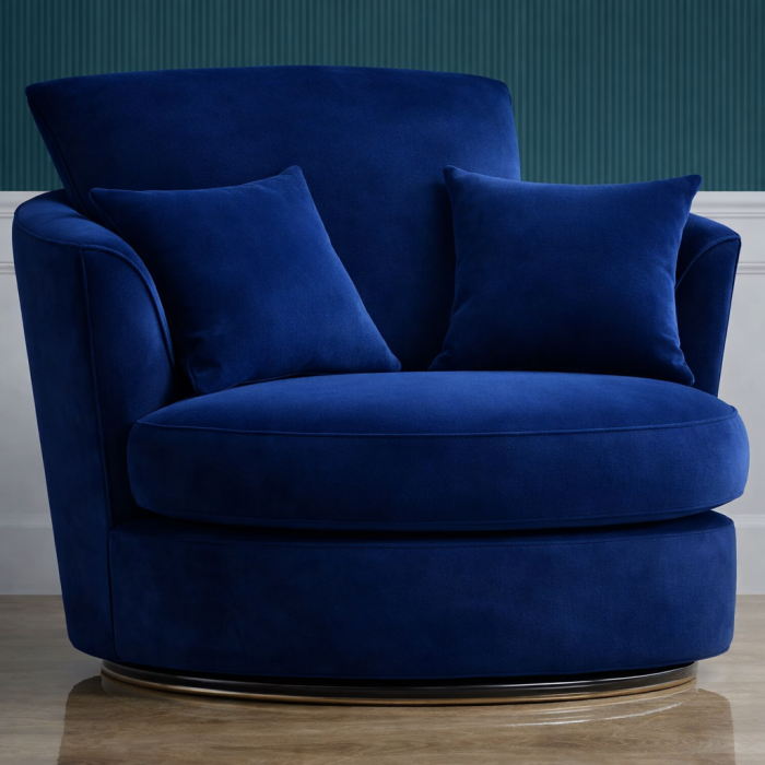 DELANO Plush Velvet Swivel Chair - Midnight Blue
