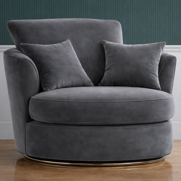 DELANO Plush Velvet Swivel Chair - Dark Grey