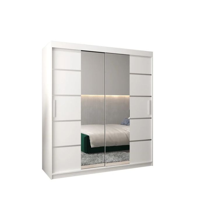 Sliding Wardrobe - VICENZA 2 Door Mirrored Wardrobe White 180cm