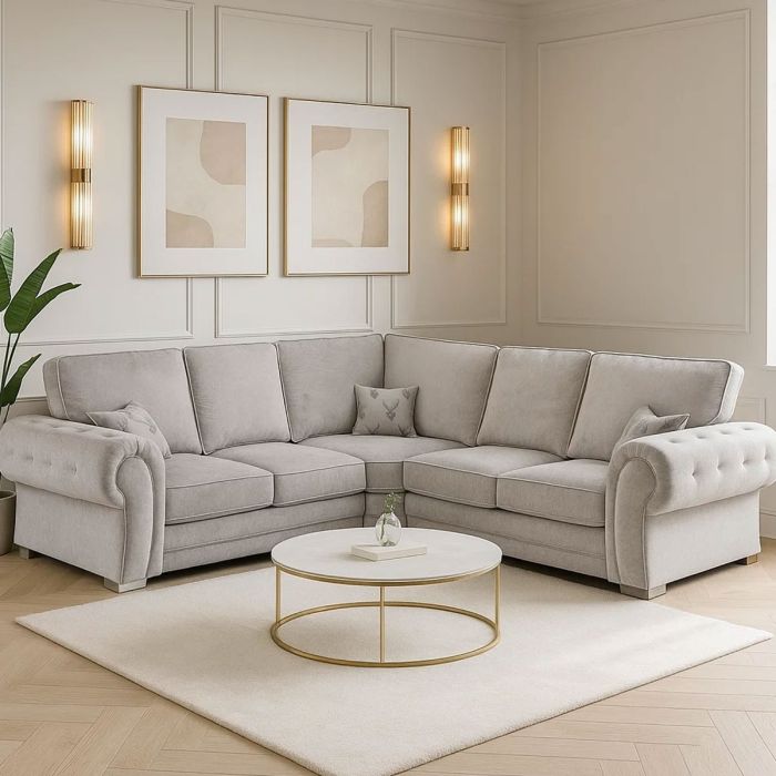 Verona Premium Fabric High Back Corner Sofa with Metal Feet - Grey