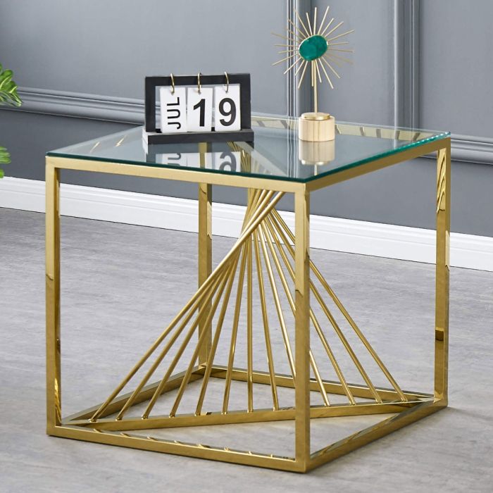 Stefano Clear Glass Lamp Table - Gold