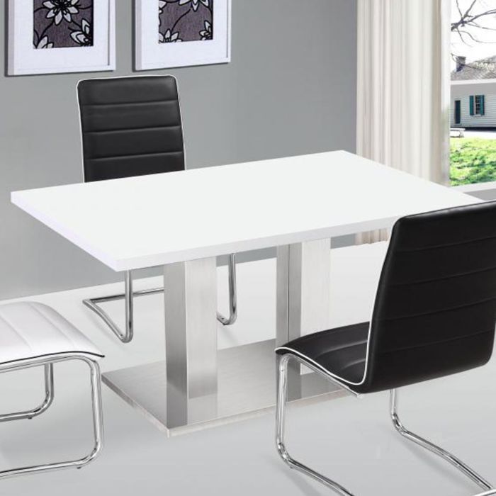 Orlando Dining Table with Stainless Steel Base - White