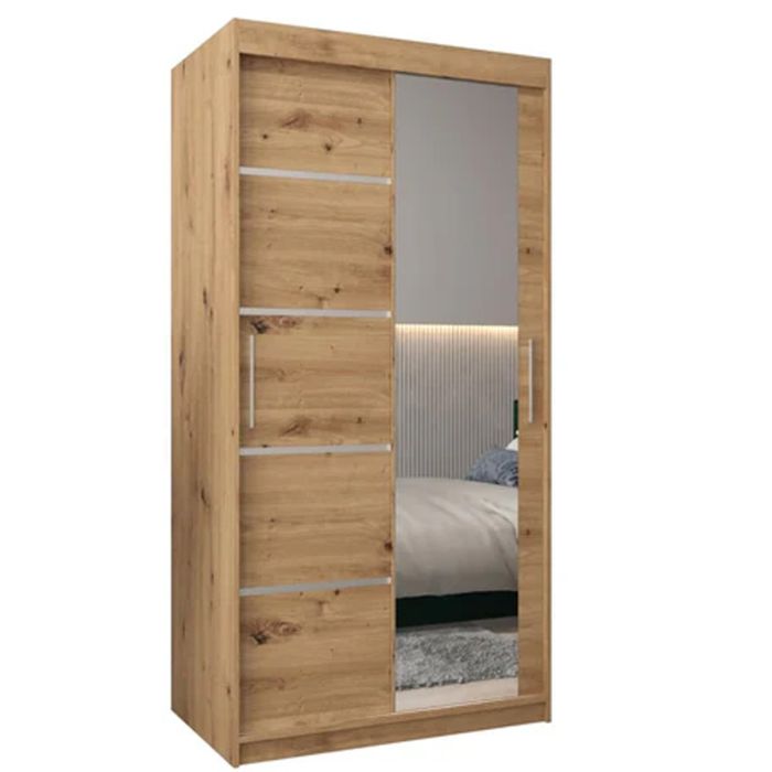Sliding Wardrobe - VICENZA II 2 Door Mirrored Wardrobe Oak Artisan 100cm