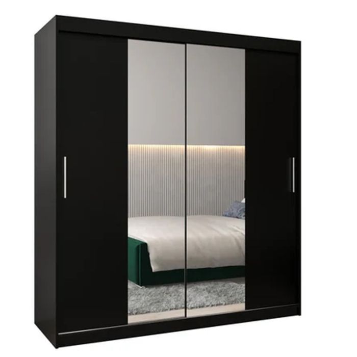 Sliding Wardrobe - TIVERTON I 2 Door Mirrored Wardrobe Black 180cm
