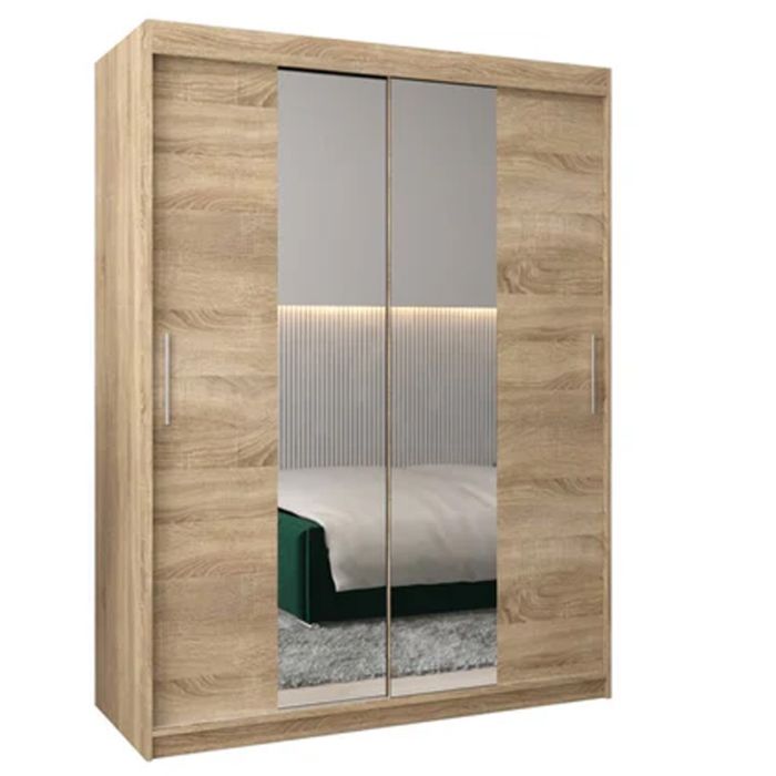 Sliding Wardrobe - TIVERTON I 2 Door Mirrored Wardrobe Oak Sonoma 150cm