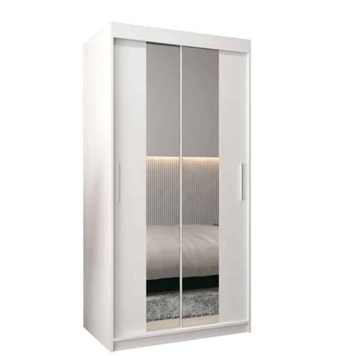 Sliding Wardrobe - TIVERTON I 2 Door Mirrored Wardrobe White 100cm