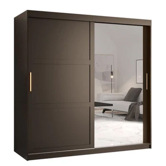 Sliding Wardrobe - CLIFFORD II 2 Door Mirrored Wardrobe Black 180cm