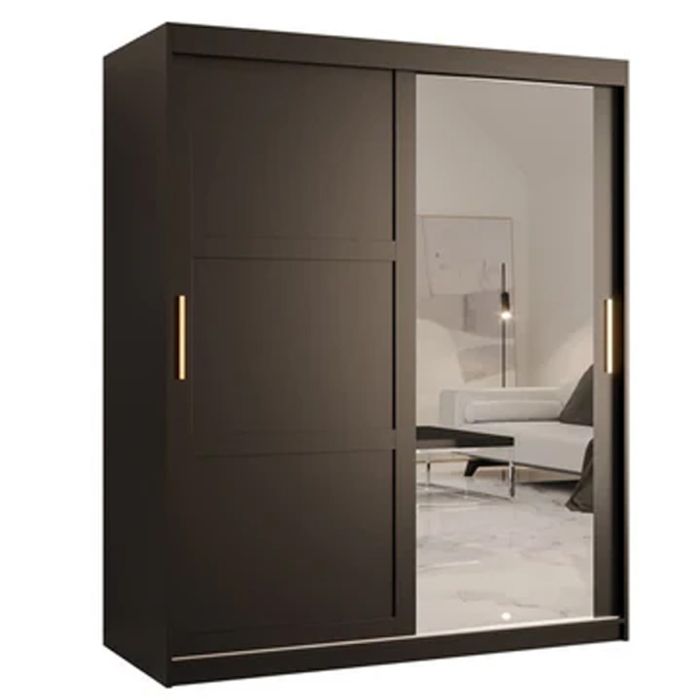 Sliding Wardrobe - CLIFFORD II 2 Door Mirrored Wardrobe Black 150cm