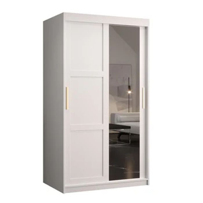 Sliding Wardrobe - CLIFFORD II 2 Door Mirrored Wardrobe White 100cm