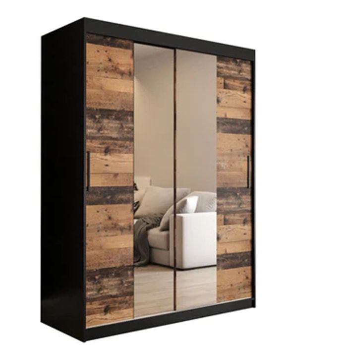 Sliding Wardrobe - CURTIS I 2 Door Mirrored Wardrobe Dark Oak 150cm