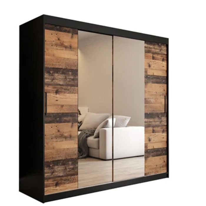 Sliding Wardrobe - CURTIS I 2 Door Mirrored Wardrobe Dark Oak 200cm