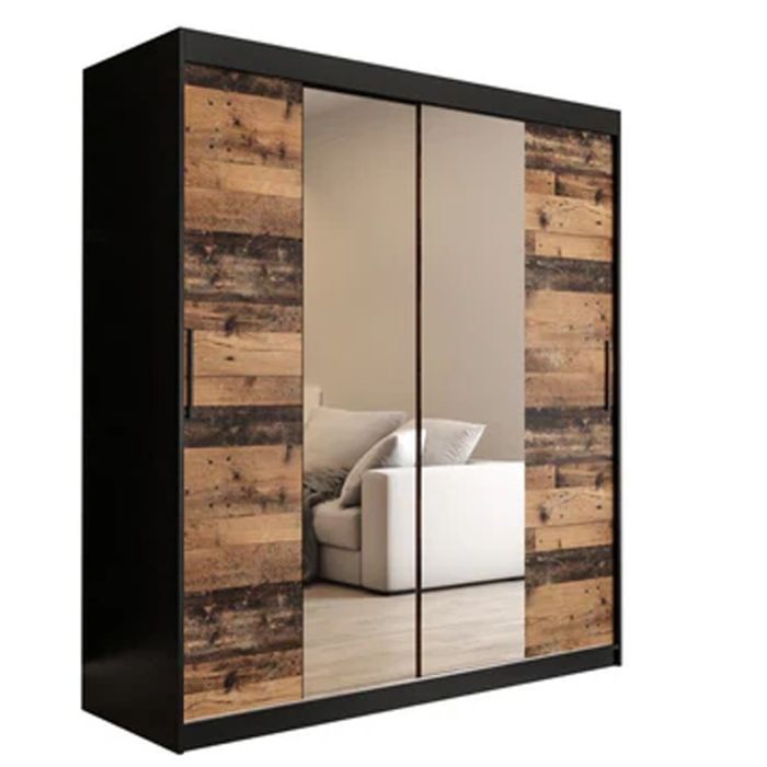 Sliding Wardrobe - CURTIS I 2 Door Mirrored Wardrobe Dark Oak 180cm