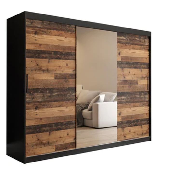 Sliding Wardrobe - CURTIS I 3 Door Mirrored Wardrobe Dark Oak 250cm