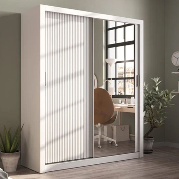 Sliding Wardrobe - IRVINE 2 Door Mirrored Wardrobe White0cm