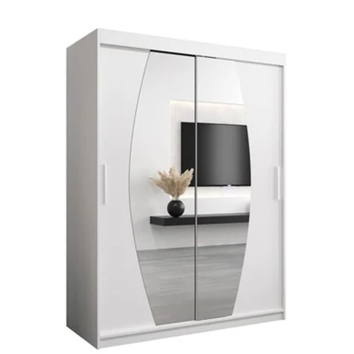 Sliding Wardrobe - WRIGHT 2 Door Mirrored Wardrobe White 150cm