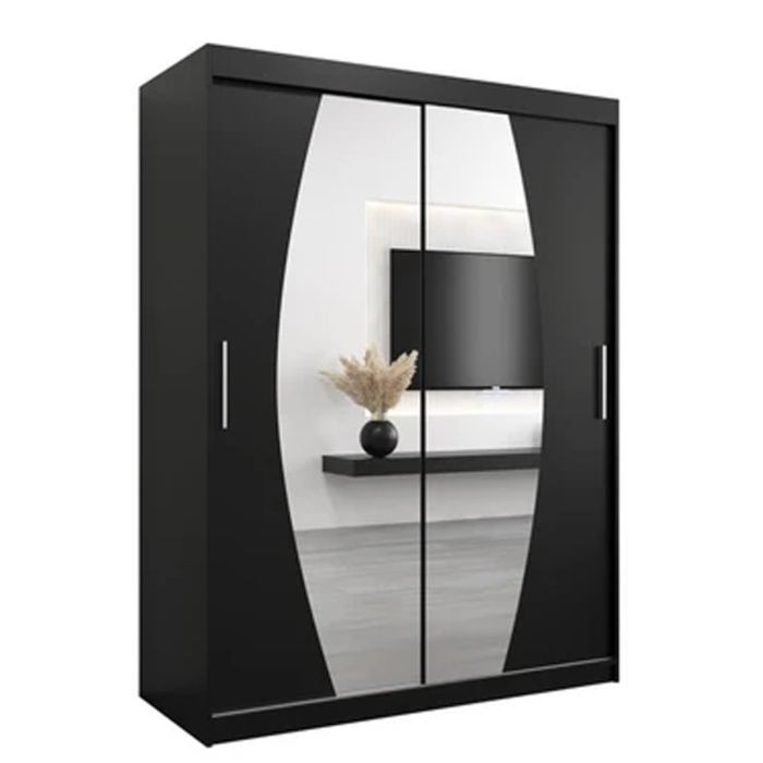 Sliding Wardrobe - WRIGHT 2 Door Mirrored Wardrobe Black 150cm