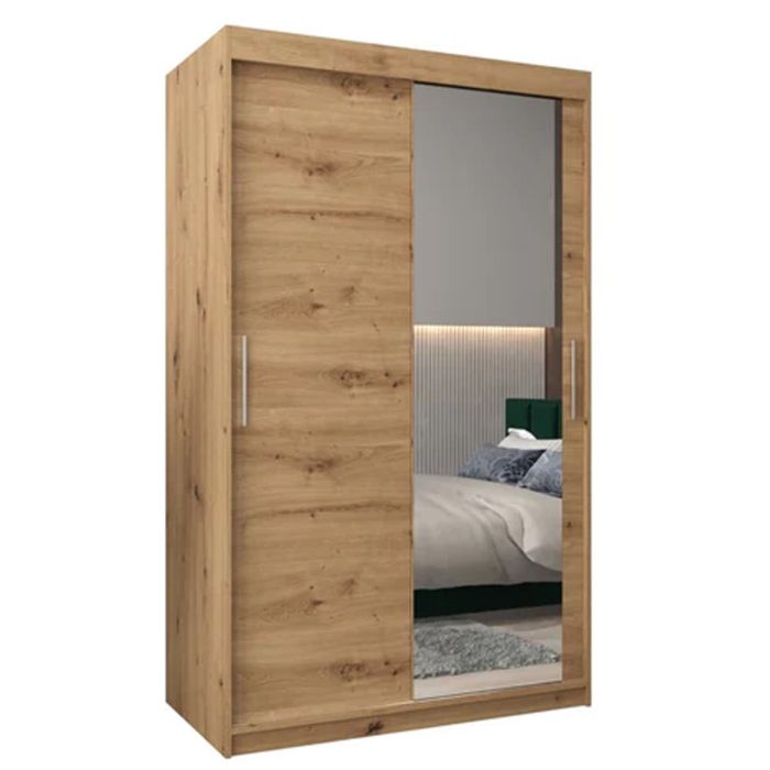 Sliding Wardrobe - TIVERTON II 2 Door Mirrored Wardrobe Oak Artisan 120cm