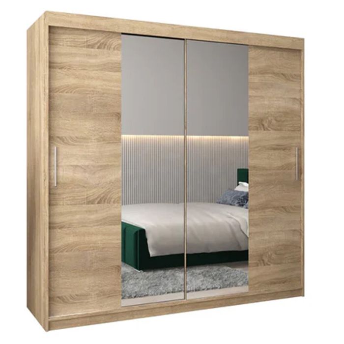 Sliding Wardrobe - TIVERTON I 2 Door Mirrored Wardrobe Oak Sonoma 200cm