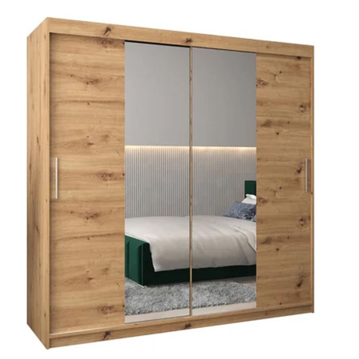 Sliding Wardrobe - TIVERTON I 2 Door Mirrored Wardrobe Oak Artisan 200cm