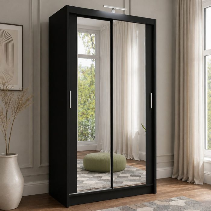 AURORA 2 Door Mirrored Sliding Wardrobe Black - 150cm