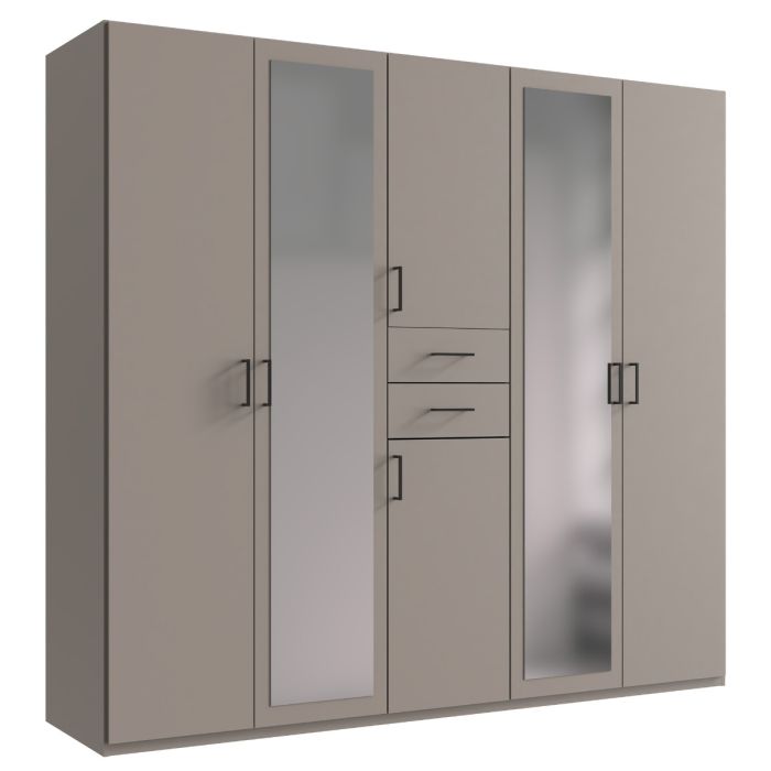 Wardrobe - DOCKER 5 Door Mirrored Wardrobe Grey 225cm